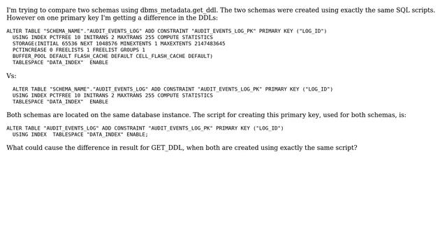 Why is Oracle's dbms_metadata.get_ddl returning different results? смотреть онлайн