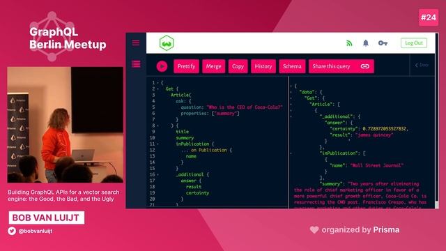 GraphQL Berlin Meetup #24 - Bob van Luijt - Building GraphQL APIs for a vector search engine смотреть онлайн