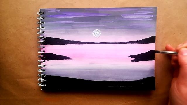 ЛУНА НАД ОЗЕРОМ: Как нарисовать яркий ночной пейзаж акрилом смотреть онлайн