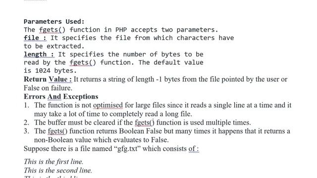 PHP | fgets Function смотреть онлайн
