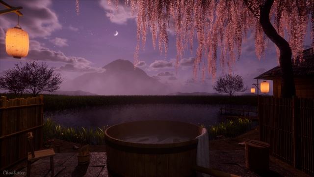A Beautiful Night With Nature, In The Bathtub Under The Cherry Blossom Tree | Crickets, Water Sound смотреть онлайн