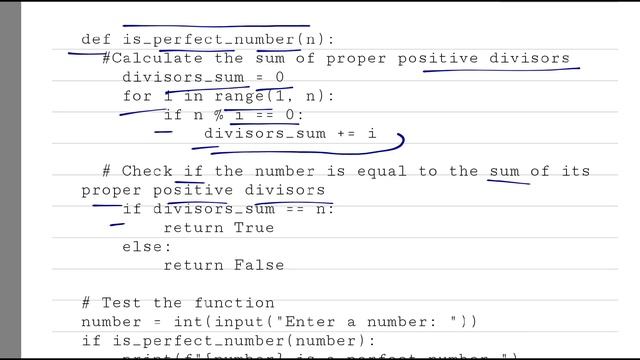 Write a python program to determine whether a number n is equal to sum of its positive divisors смотреть онлайн