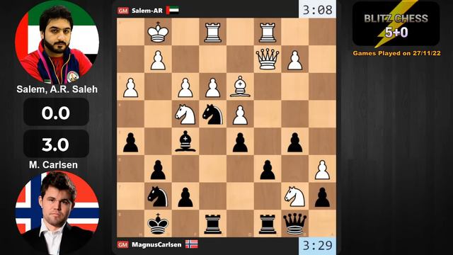 Magnus Carlsen Vs Salem A. R. Saleh | Blitz Chess 5+0 | ChessCom | 27/11/22