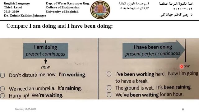 English Language Present perfect continuous 18 05 2020 Third Level Dr Zuhair Kadhim Jahanger смотреть онлайн