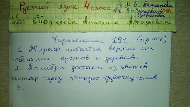 Упр 191 стр 116 упражнения по русскому языку 4 класс с ответами Грабчикова Антипова 2018 1 часть смотреть онлайн