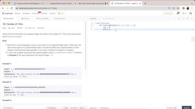 Number of 1 Bits | Leetcode | Python смотреть онлайн