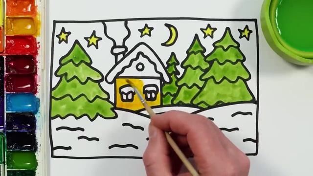 Рисуем Новогодний пейзаж фломастерами. Рисование для детей смотреть онлайн