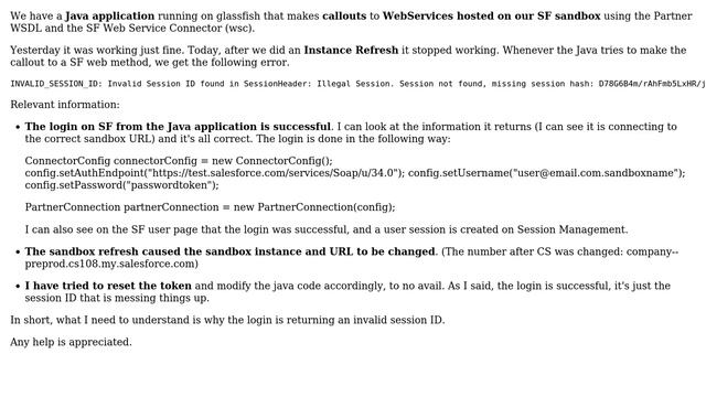 Salesforce: INVALID_SESSION_ID when calling Salesforce services from Java смотреть онлайн