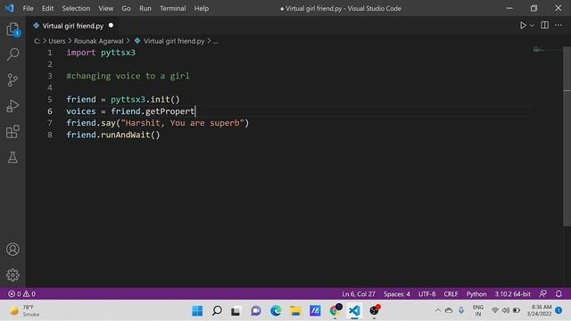 How to create Girl voice AI using 6 lines of python | Python project 7 tutorial video | Hackerxguy смотреть онлайн