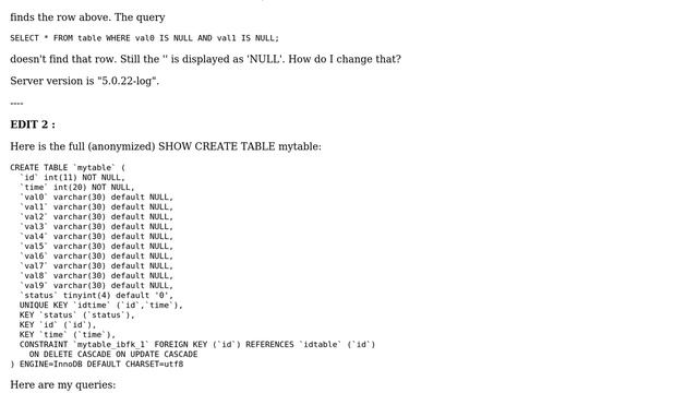 Databases: How to change the display of an empty string in mysql command line tool? смотреть онлайн