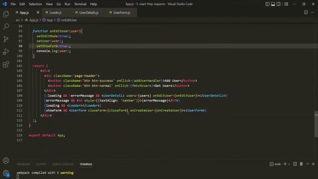#74 Populating User Edit Form | Working With HTTP Request & Response | A Complete React Course
