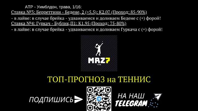 ТОП-ПРОГНОЗ на ТЕННИС: 02 и 03.07.21 смотреть онлайн