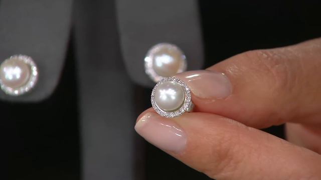 Honora Cultured Pearl 7.0mm & 1/10 cttw Diamond Stud Earrings on QVC смотреть онлайн