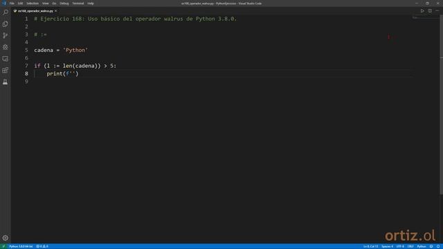 Python - Ejercicio 168: Uso Básico del Operador de Asignación Walrus de Python 3.8.0 смотреть онлайн