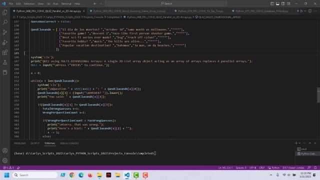 Python Console Project 04: Multidimensional vs. Parallel Arrays Trivia Game смотреть онлайн