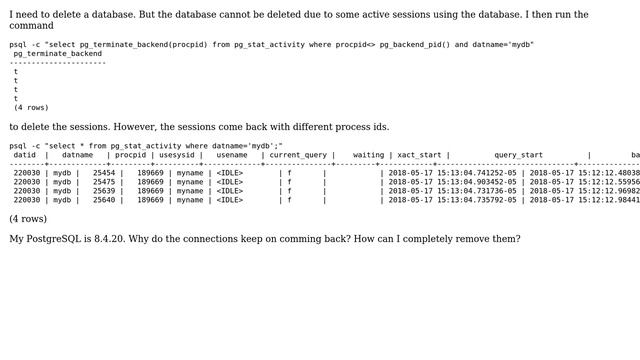 Databases: Cannot remove idle connections to a Postgres database смотреть онлайн