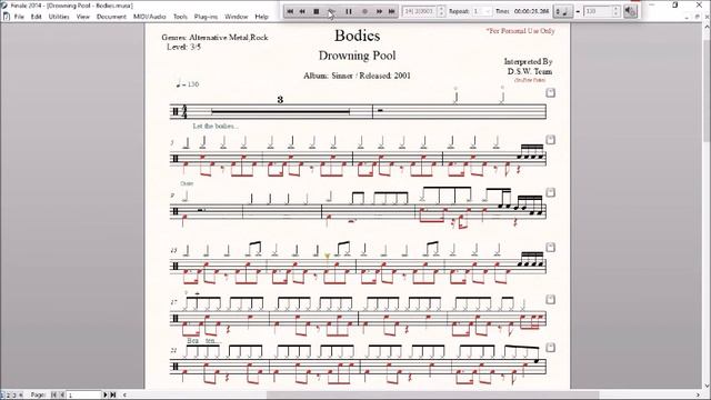 Drum Score - Drowning Pool - Bodies (sample) смотреть онлайн