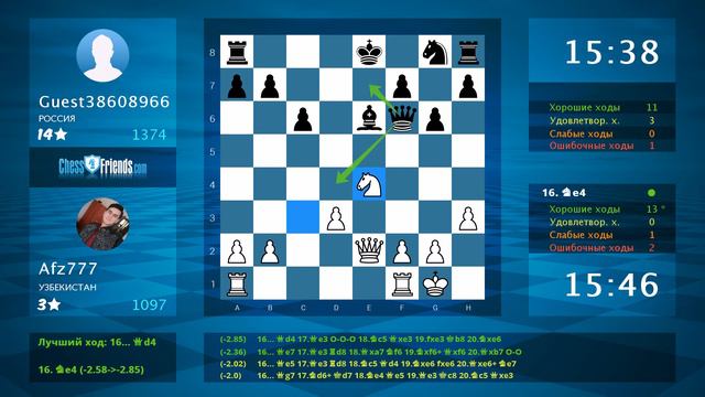 Chess Game Analysis: Afz777 - Guest38608966 : 0-1 (By ChessFriends.com) смотреть онлайн