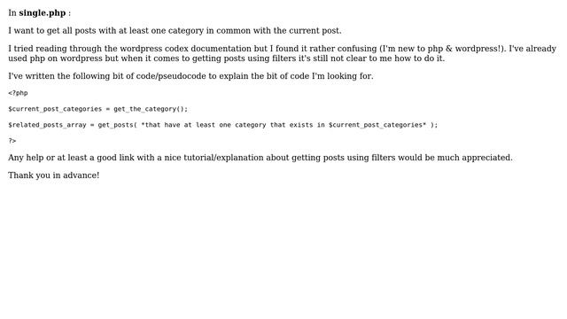 Wordpress: Get posts with at least one category in common with current post? смотреть онлайн