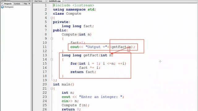 Write a C++ program to enter a number and find its factorial using constructor. смотреть онлайн