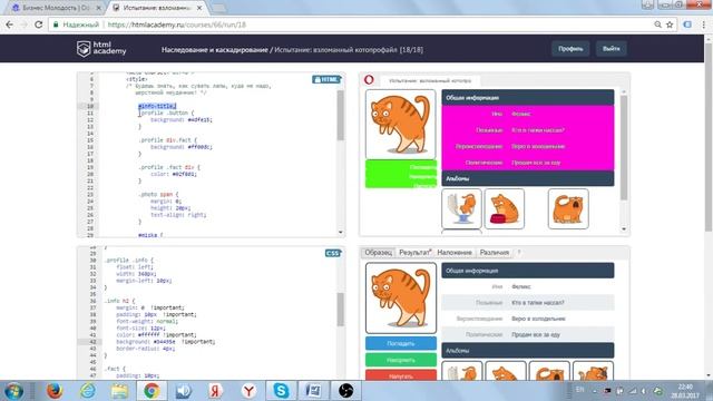 CSS Испорченный котопрофайл HTMLAcademy смотреть онлайн