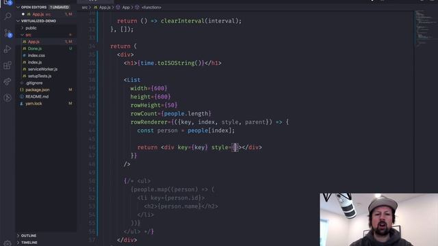 Rendering large lists with React Virtualized смотреть онлайн