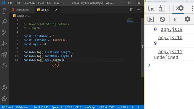 JavaScript String Methods | .length ( determine how long is a string ) смотреть онлайн