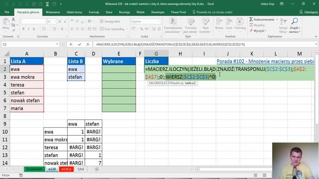 Excel Elementy z listy A, które zawierają elementy z listy B bez pomocniczej widzowie #119 смотреть онлайн