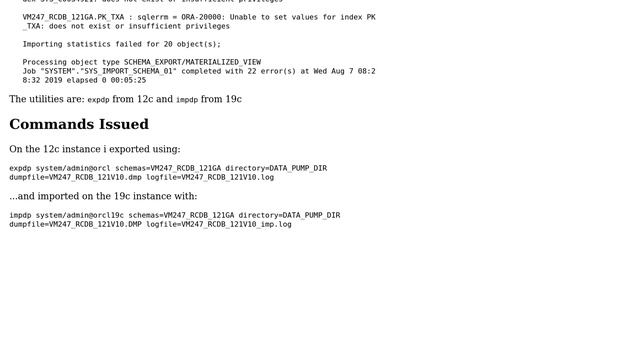 Databases: Migrated DB from 12c to 19c with IMPDP failed смотреть онлайн