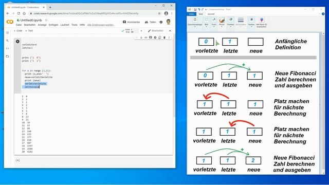 Python lernen 2 ► Fibonacci Folge berechnen (Lösung der Hausaufgabe) смотреть онлайн