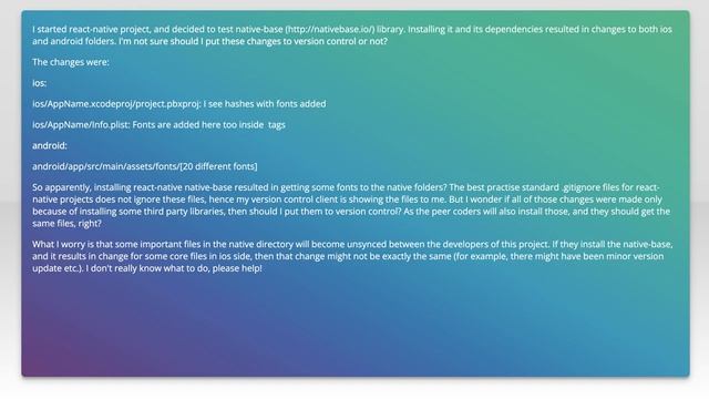 React native - which files to include in version control after installing native-base? смотреть онлайн