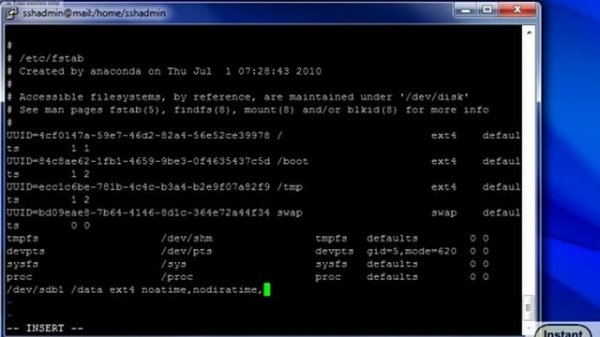 adding linux partitions to /etc/fstab