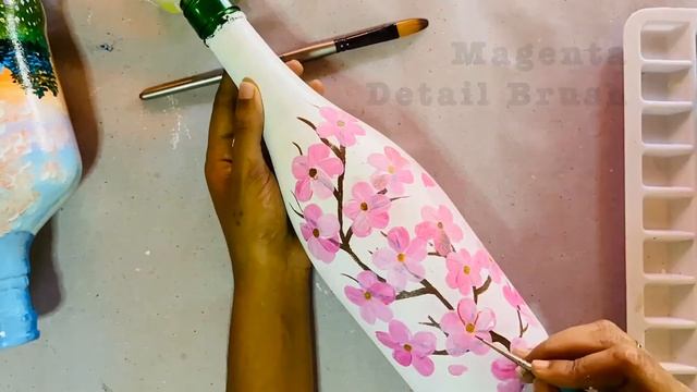 Cherry Blossoms on a Bottle | Beginners DIY Bottle Art | Easy Bottle Craft| Bottle Acrylic Painting смотреть онлайн