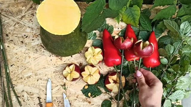 Подделка из овощей и фруктов, ваза с цветами. смотреть онлайн