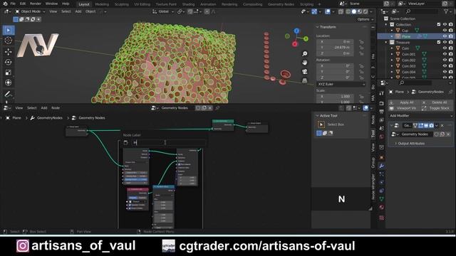 Scattering multiple objects using Geometry Nodes with instancing - Making a pile of treasure смотреть онлайн
