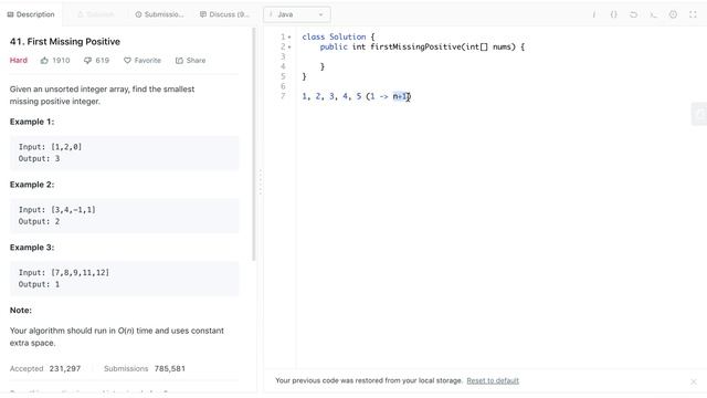 Leetcode 41 First Missing Positive (Java) смотреть онлайн