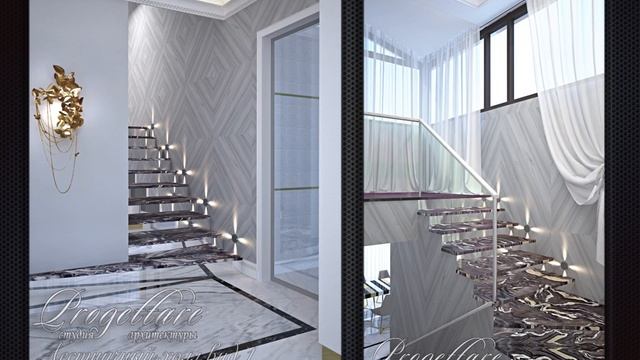 Дизайн лестничного холла, лестница в стиле Арт-Деко