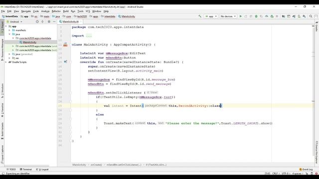 Android Kotlin app development 2020 || How to send data from one activity to other activity смотреть онлайн