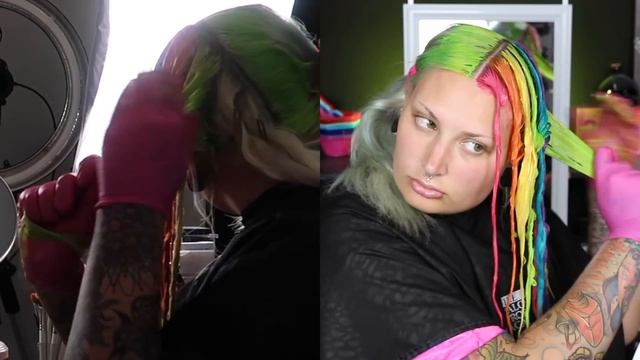 Neon Green & Rainbow Split Dye!