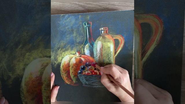 "Бутыли с фруктами" - процесс рисования пастелью. Художник Татьяна Устьянцева. смотреть онлайн