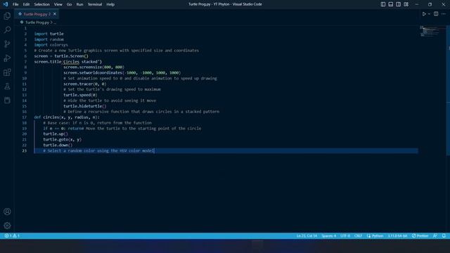 Python Turtle Graphics: How to Create a Stacked Circle Pattern with Random Colors смотреть онлайн