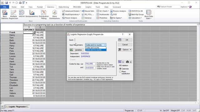 Логистическая регрессия в программе Statistica смотреть онлайн