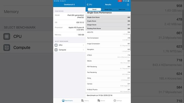 Apple iPad 9.7 6th Generation IOS 13.1.2 Geekbench 5 CPU / Compute Scores смотреть онлайн