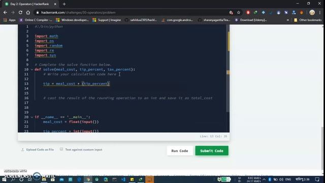 HackerRank 30 Day's of Code Solutions | Python Day 2 | Operators смотреть онлайн