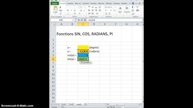 Fonctions SIN COS RADIANS et PI dans Excel смотреть онлайн
