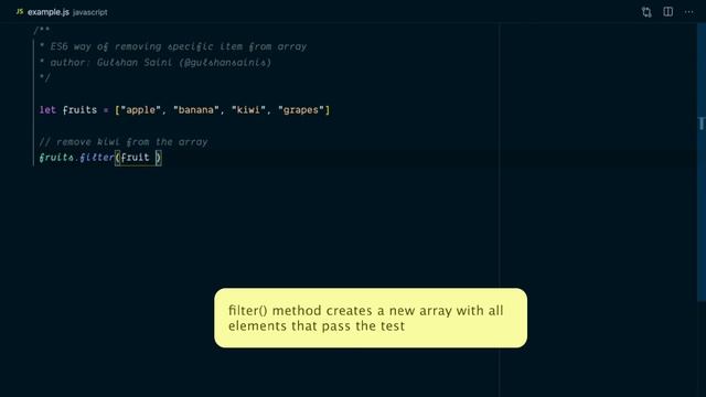 Remove a specific item from an array using ES6 array.filter() method смотреть онлайн