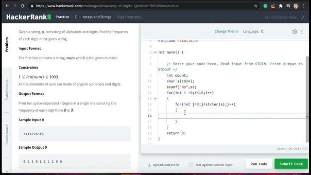 Digit frequency in C || HackerRank challenge solution || char array|| nested loop смотреть онлайн