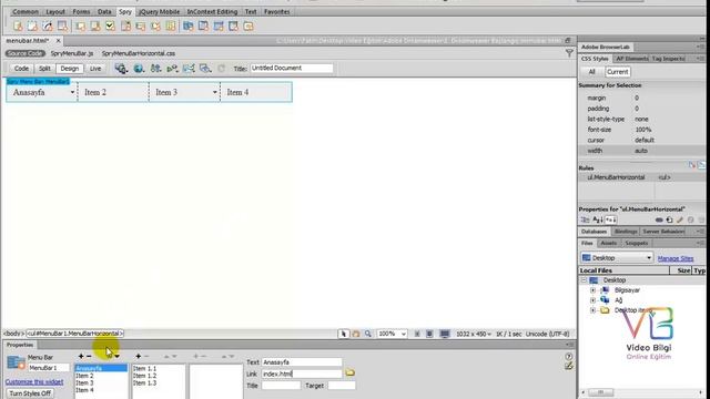 Ders 18: Adobe Dreamweaver Insert - Javascript Spry Menu Bar – Açılır Menü смотреть онлайн