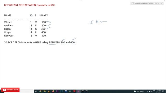BETWEEN and NOT BETWEEN Operators in SQL || Lesson 53 || DBMS || Learning Monkey || смотреть онлайн