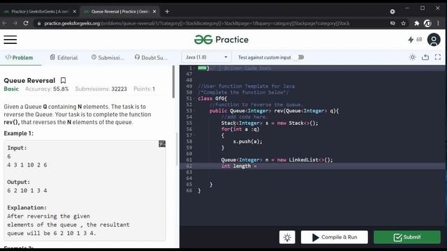 Reverse a Queue || Queue Reversal || java || data Structure || Geeks for Geeks смотреть онлайн